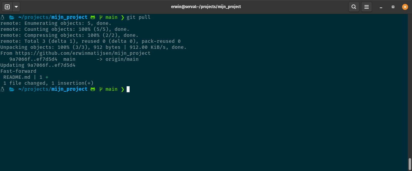 git pull: git fetch en git merge ineen